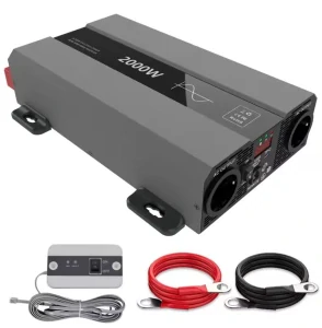 Měnič napětí z 12/230V 2000W, porty USB, PD 30W, vzdálený vypínač, čistý sinus, stříbrný
