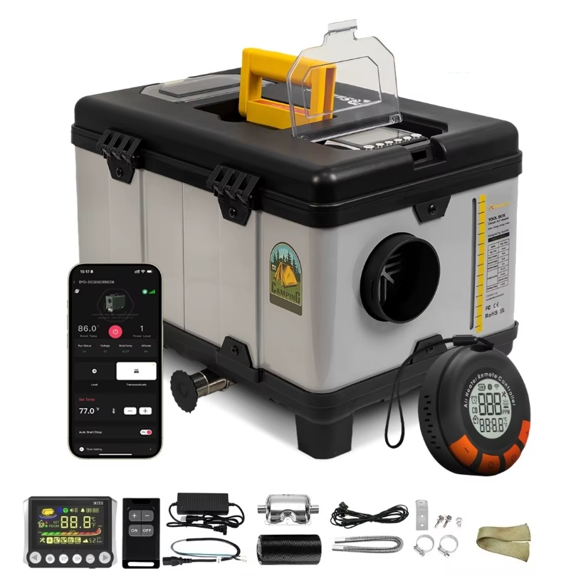 XL-AIRD V45 Nezávislé topení 8kW - přenosné, černý LCD ovladač, 1 výduch, tiché čerpadlo, bluetooth aplikace, připojení 12V, 24V a 230V